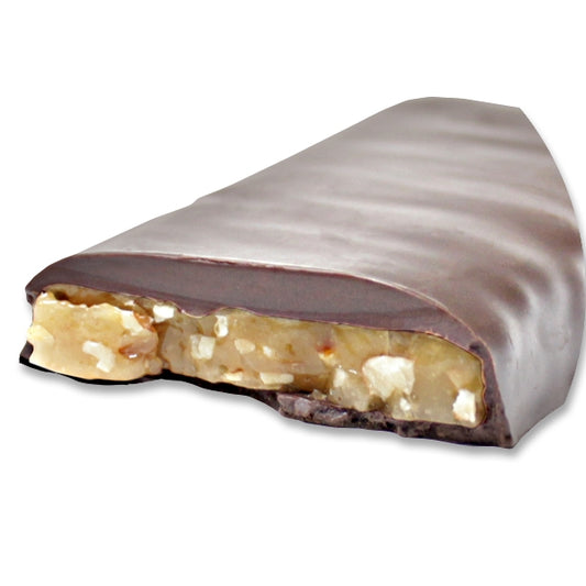 CUt piece of a Major bar showing the vegan toffee