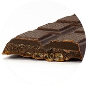 Cut piece of a SNAP bar showing chocolate and the crisps.